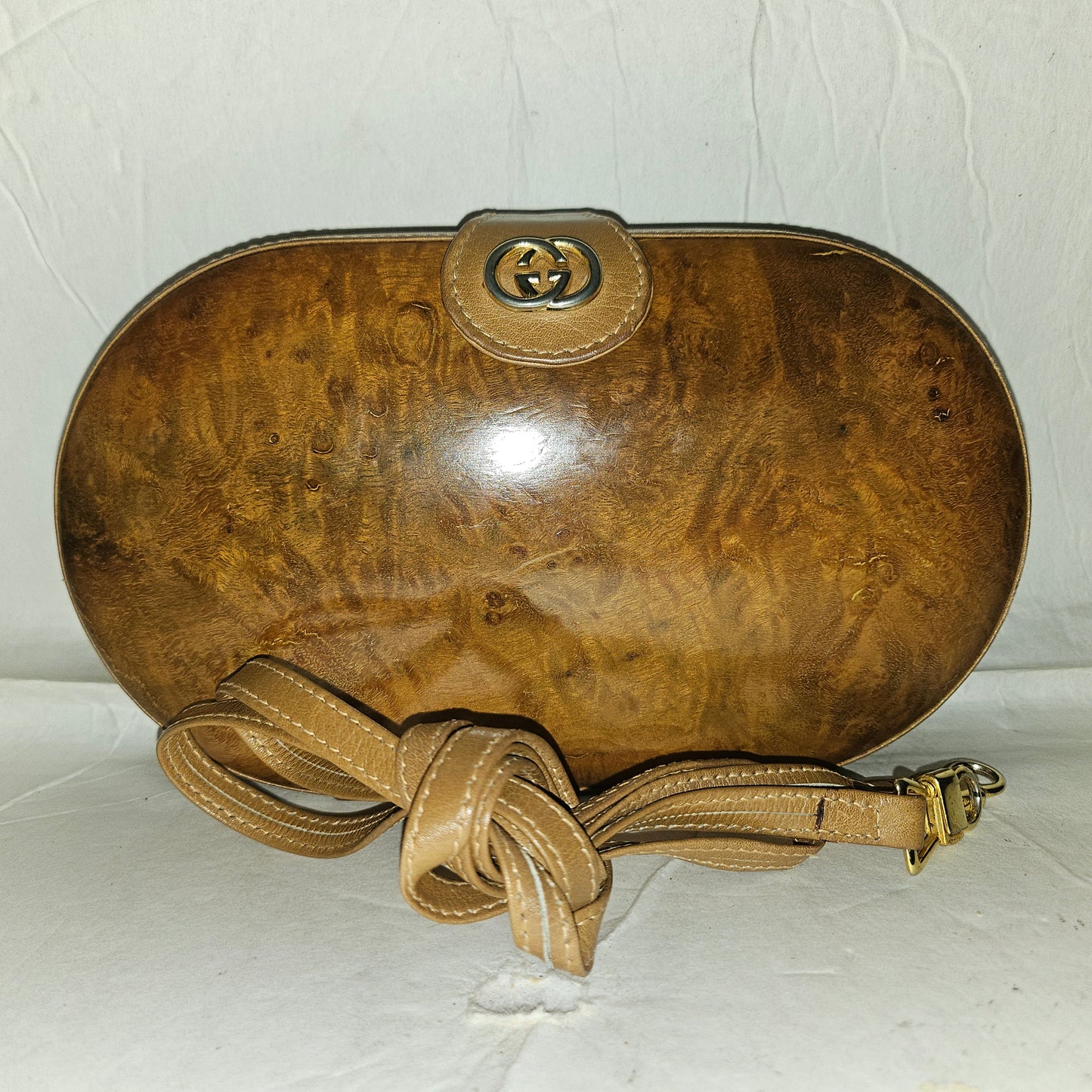 Gucci brown marbled leather oval shaped hard & boxy two-way purse