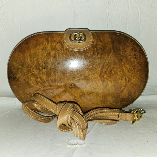 Gucci brown marbled leather oval shaped hard & boxy two-way purse
