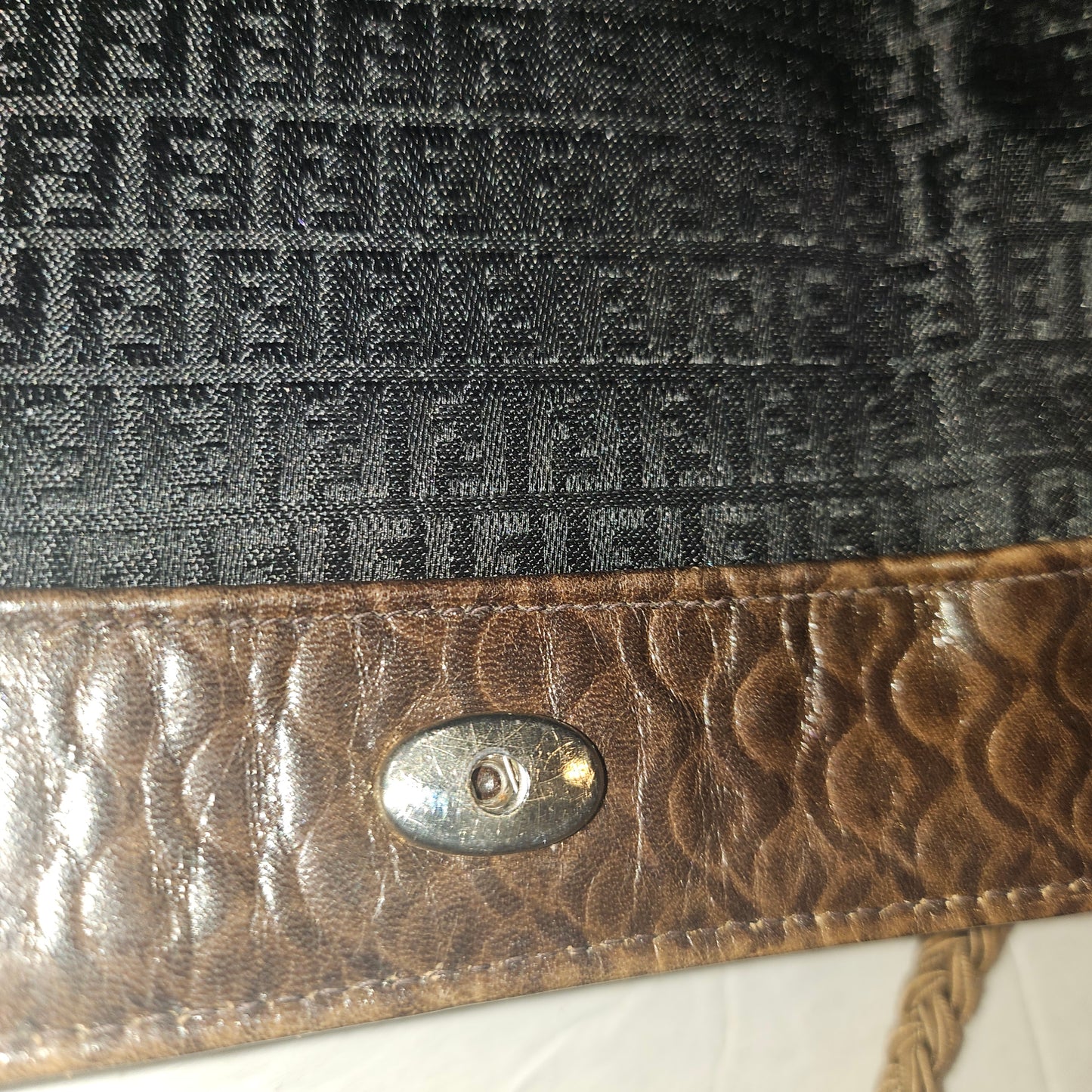 Fendi brown tooled leather pouch purse with adjustable strap