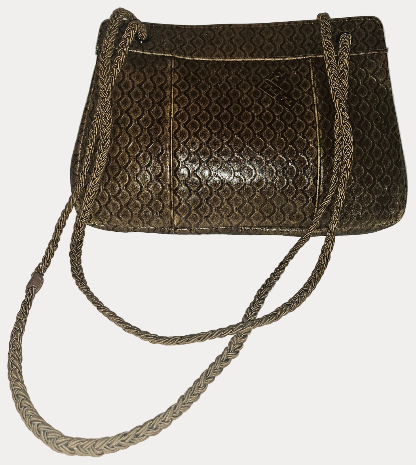 Fendi brown tooled leather pouch purse with adjustable strap