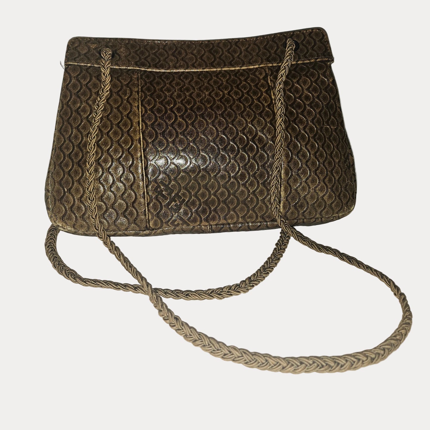 Fendi brown tooled leather pouch purse with adjustable strap