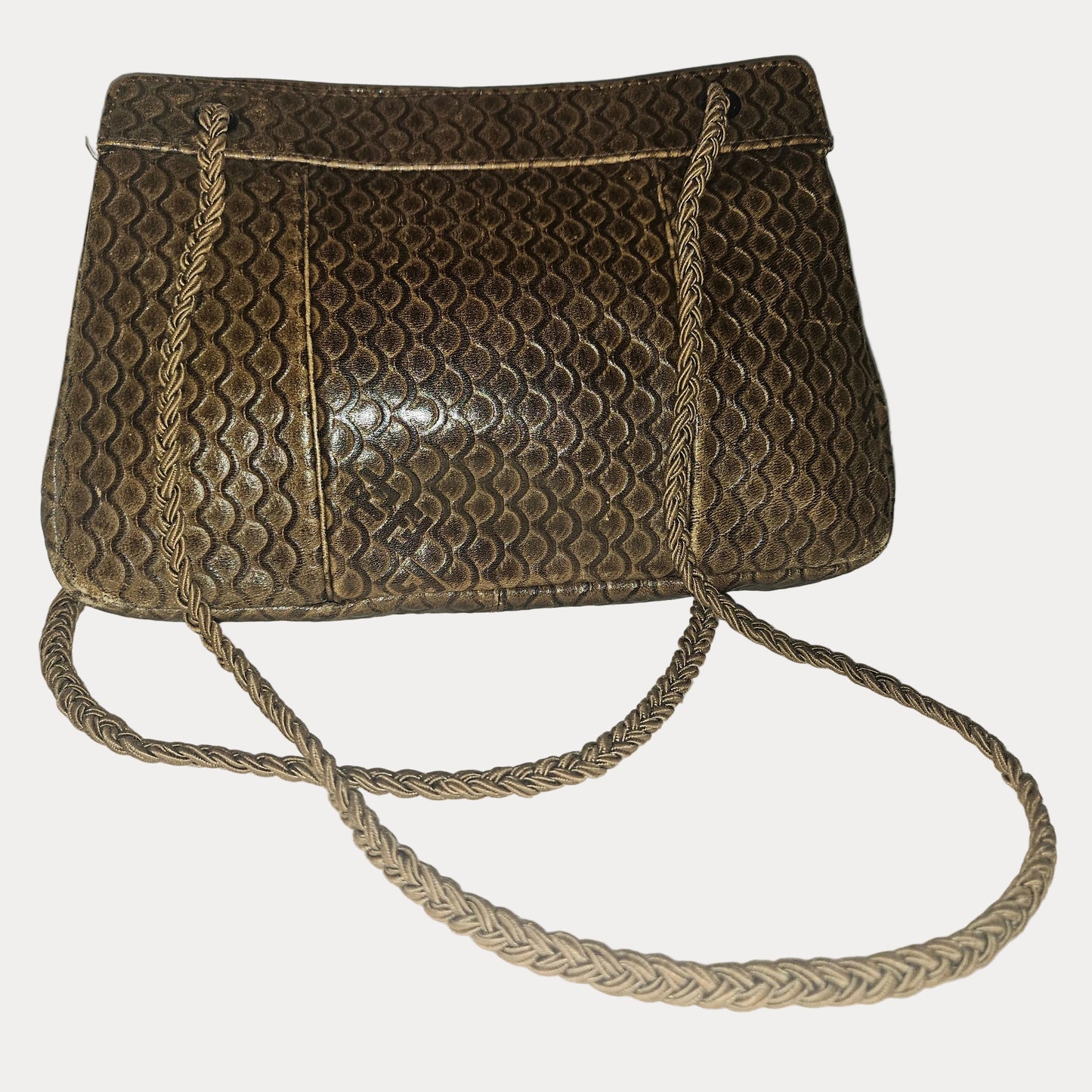 Fendi brown tooled leather pouch purse with adjustable strap