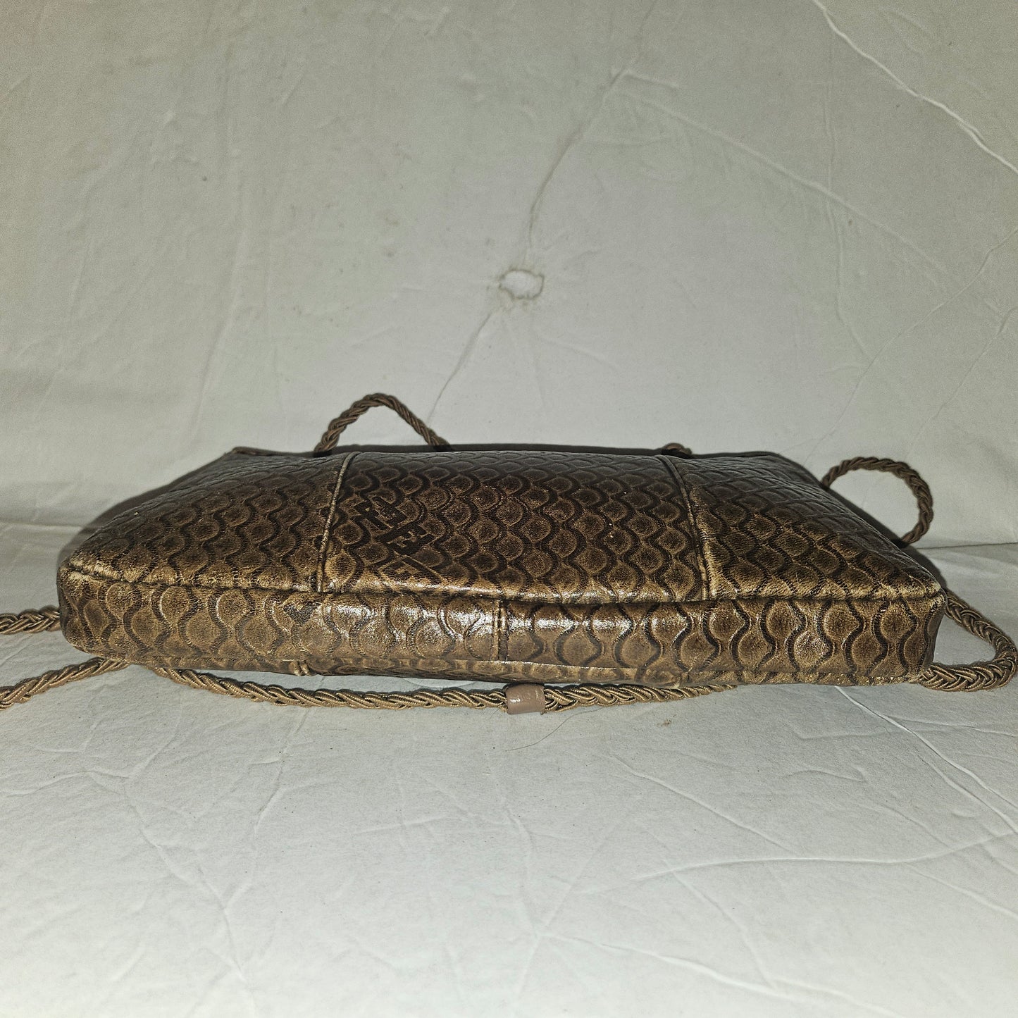 Fendi brown tooled leather pouch purse with adjustable strap