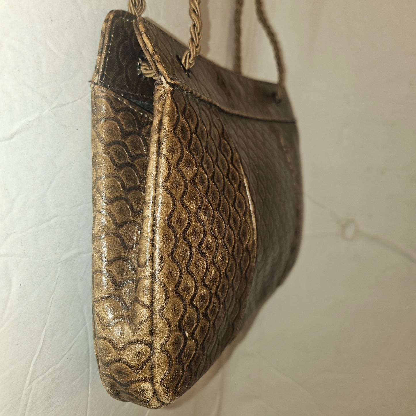 Fendi brown tooled leather pouch purse with adjustable strap