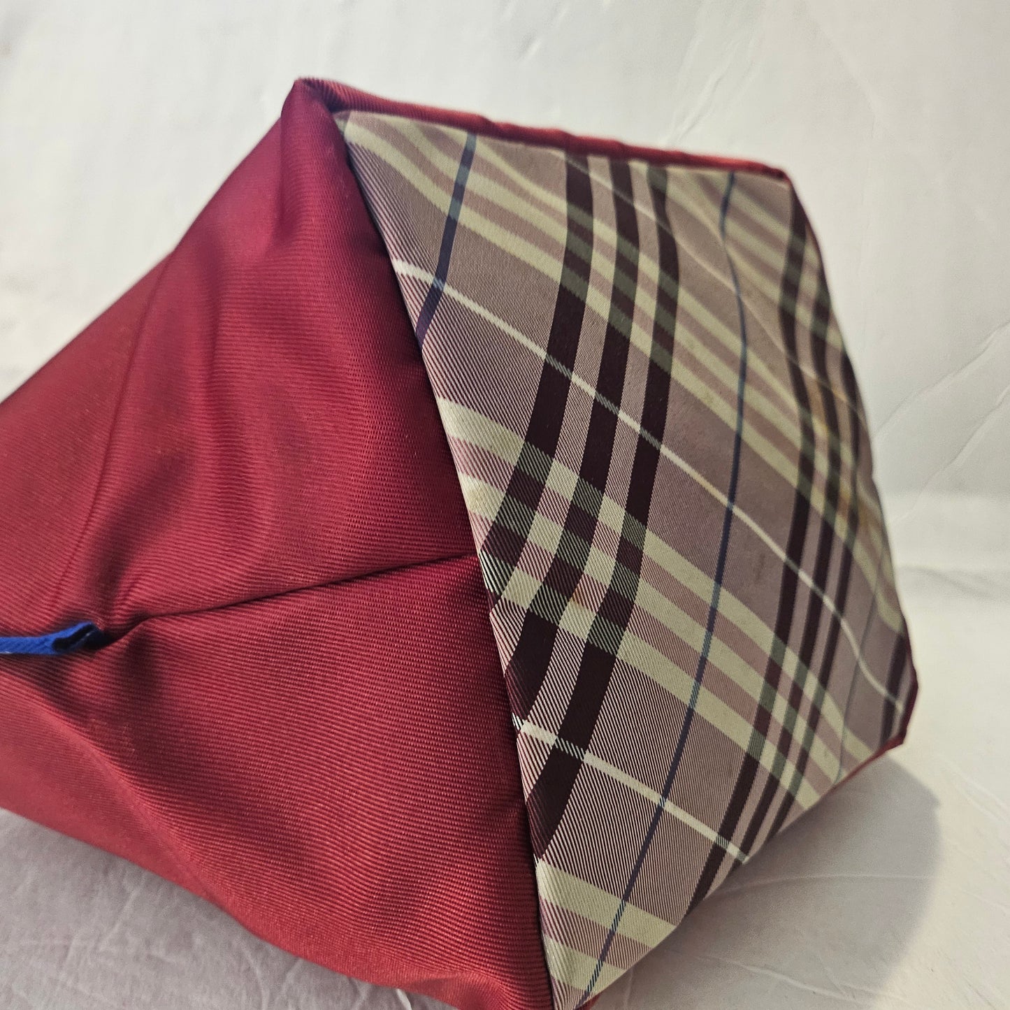 Burberry burgundy & Nova Check fabric zip top tote with tan leather handles