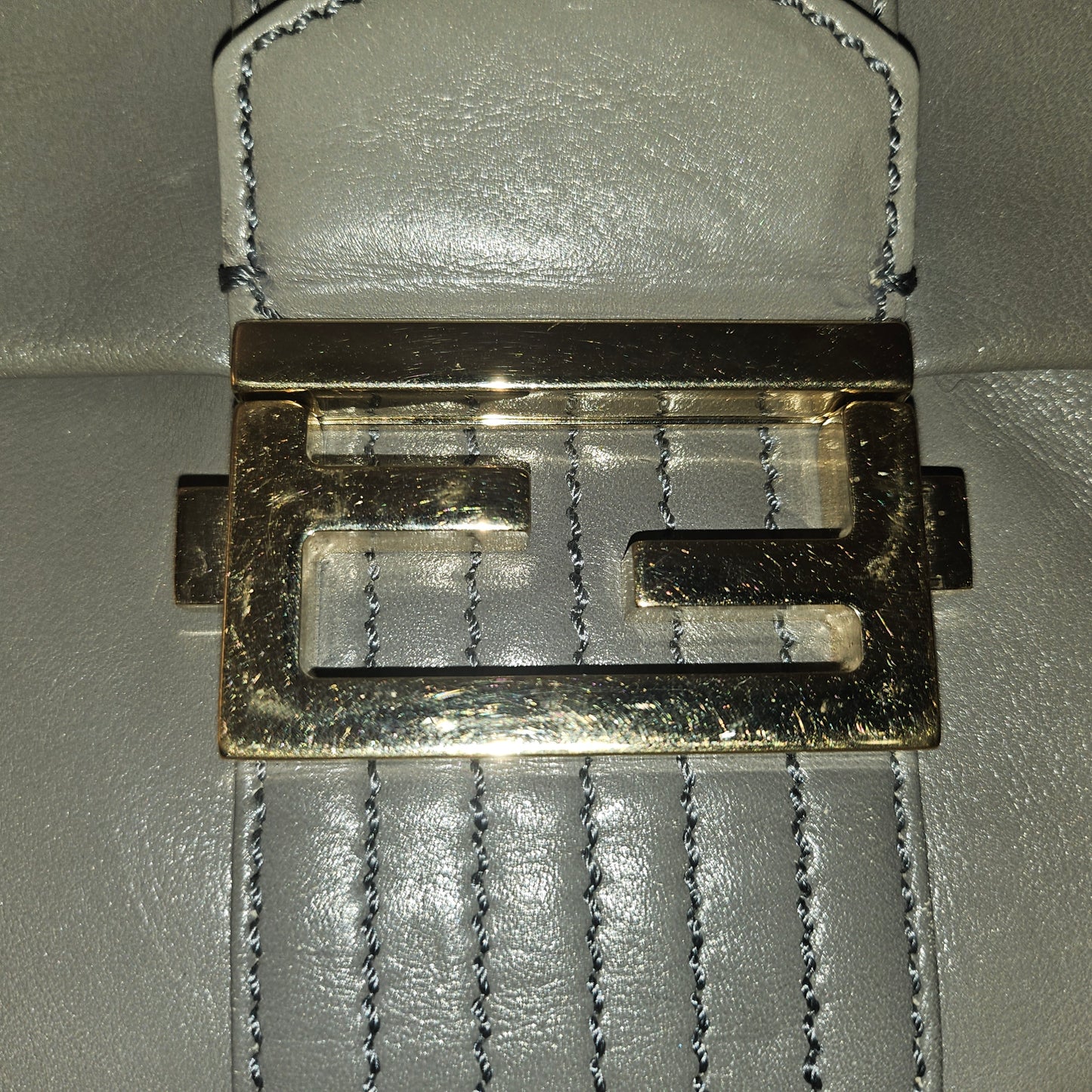 Fendi grey leather baguette bag with a chain strap