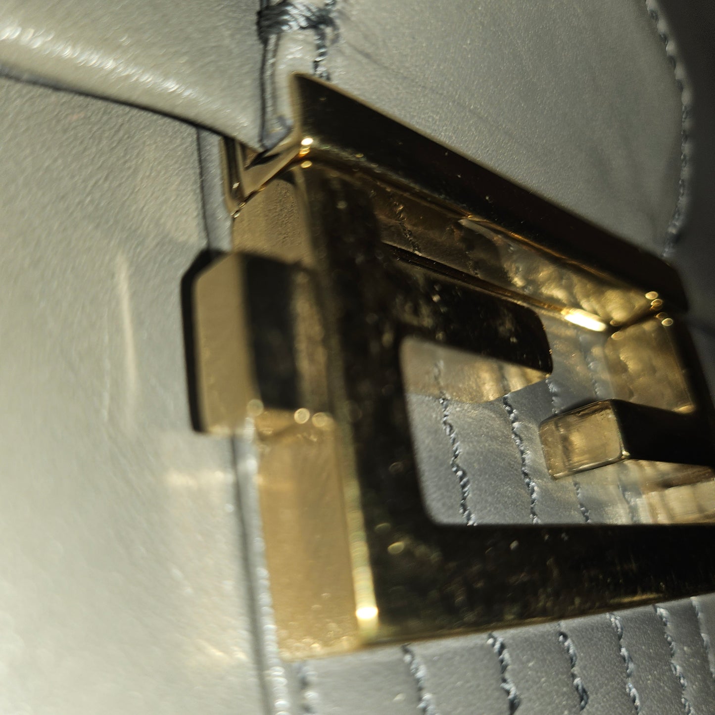 Fendi grey leather baguette bag with a chain strap
