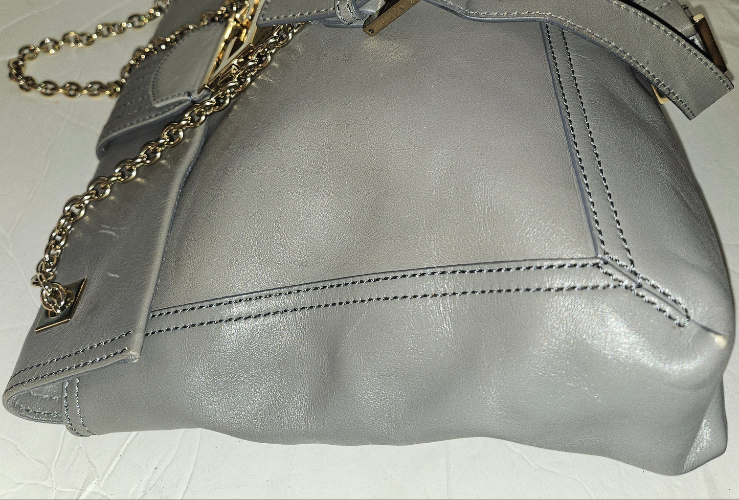 Fendi grey leather baguette bag with a chain strap