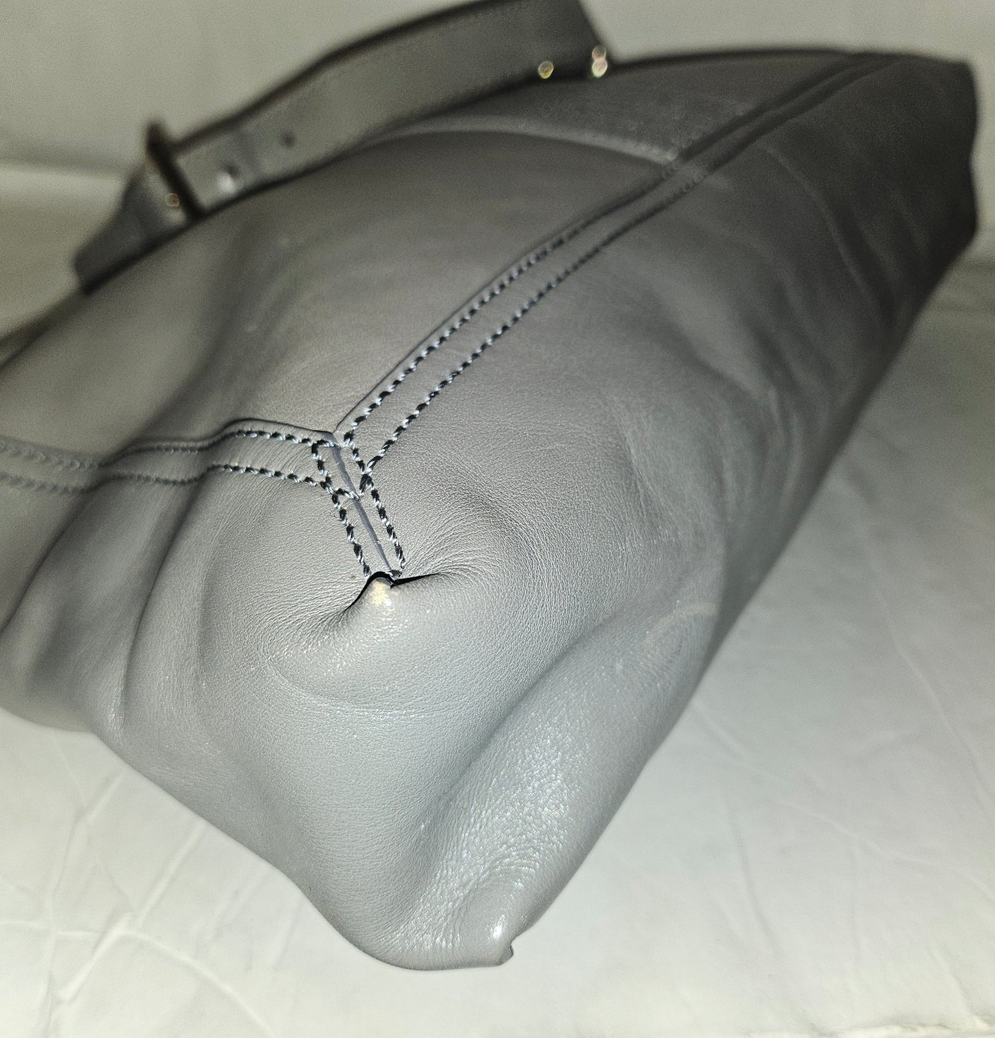 Fendi grey leather baguette bag with a chain strap
