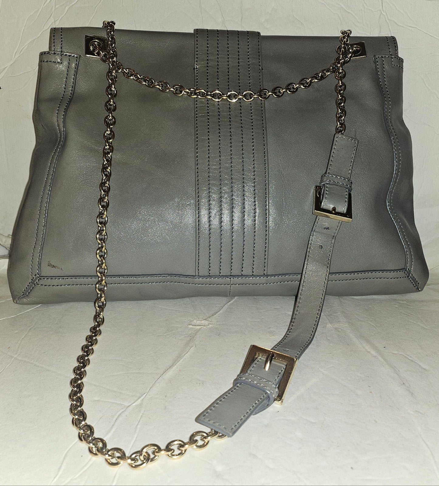 Fendi grey leather baguette bag with a chain strap
