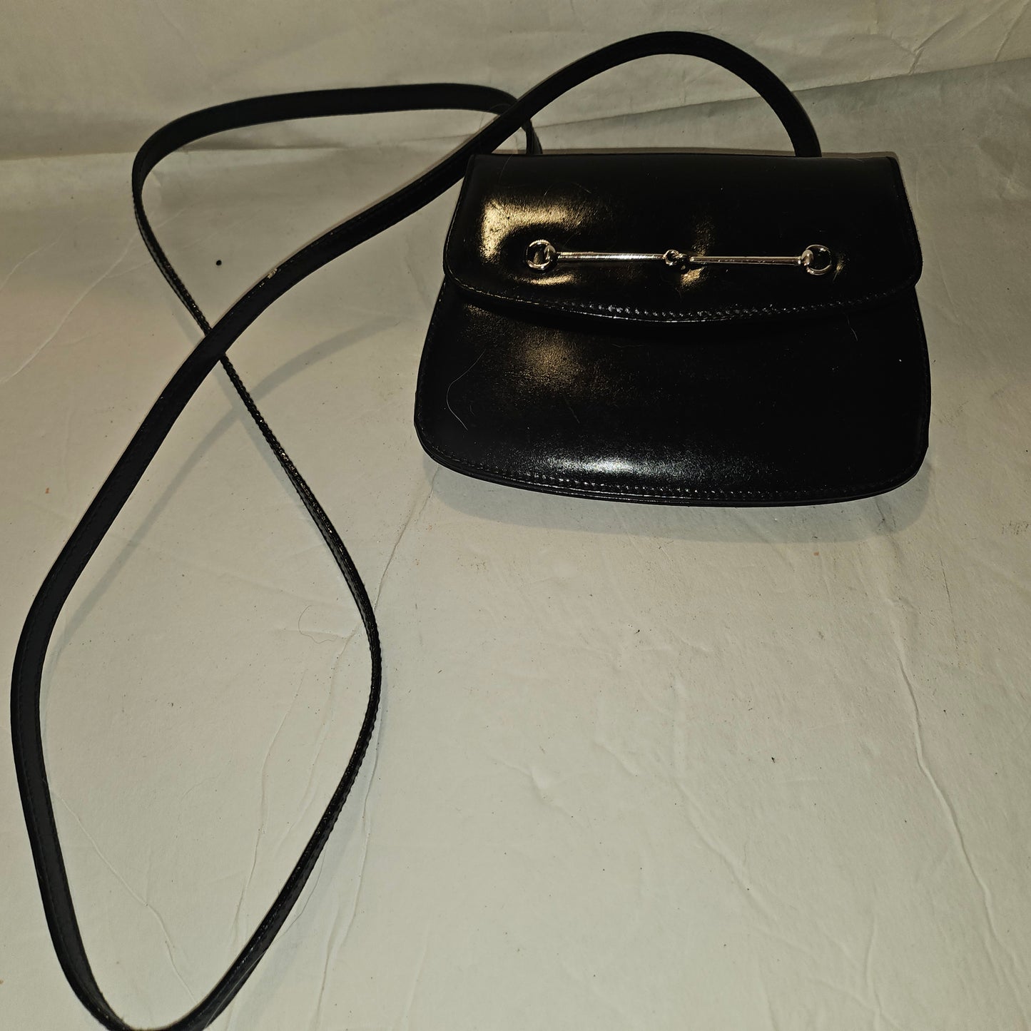 Gucci  black glossy leather 'Skinny Horse-bit' style purse