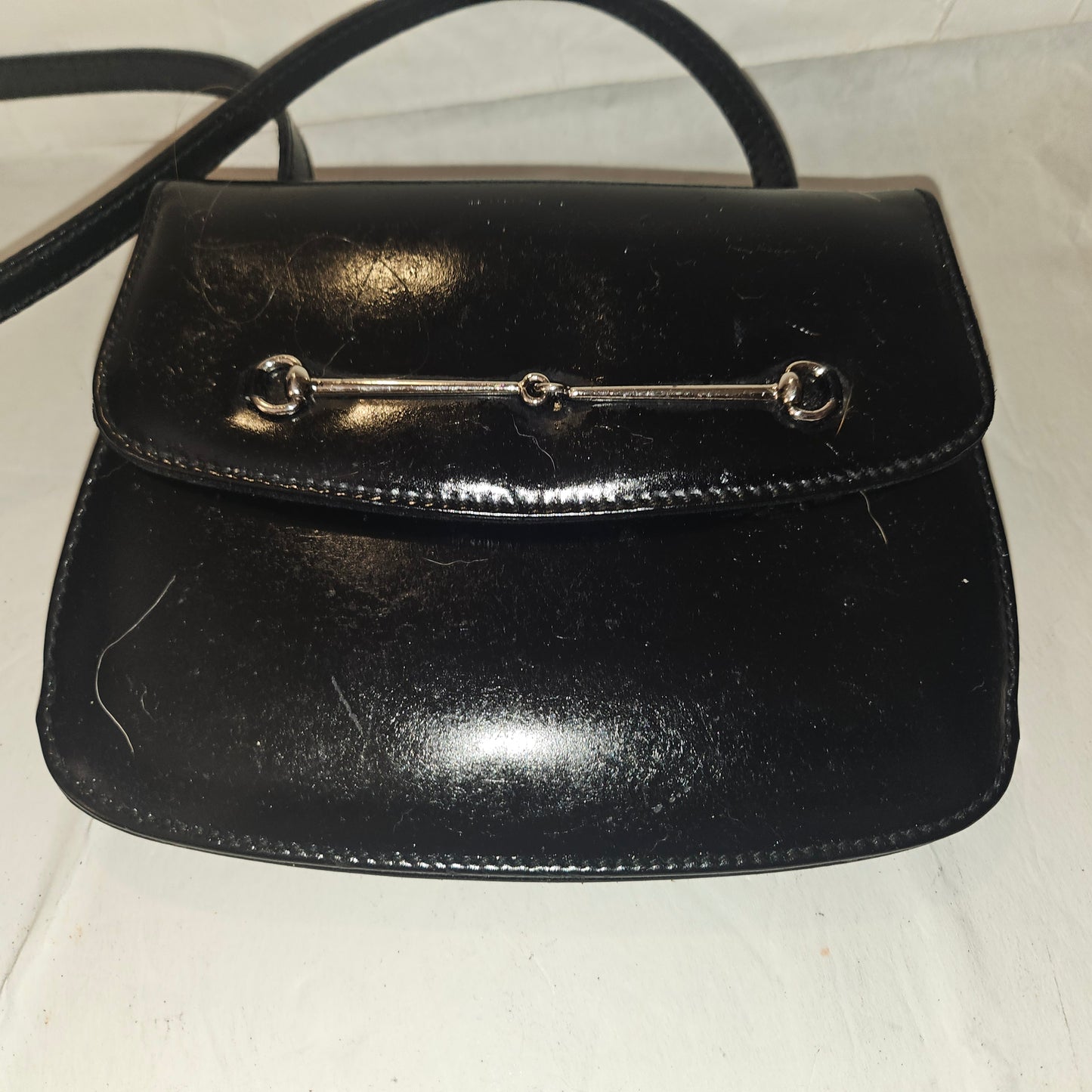Gucci  black glossy leather 'Skinny Horse-bit' style purse