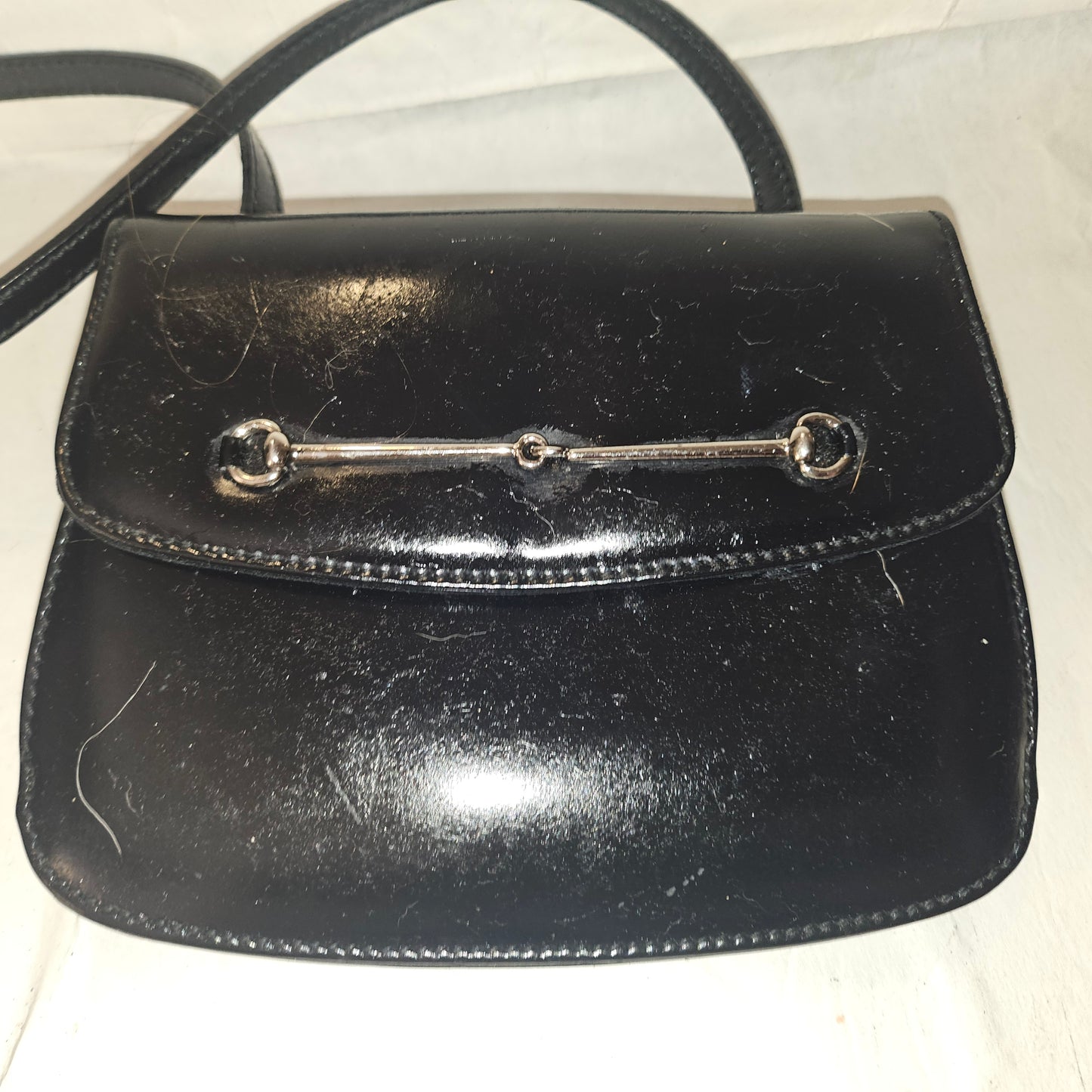 Gucci  black glossy leather 'Skinny Horse-bit' style purse
