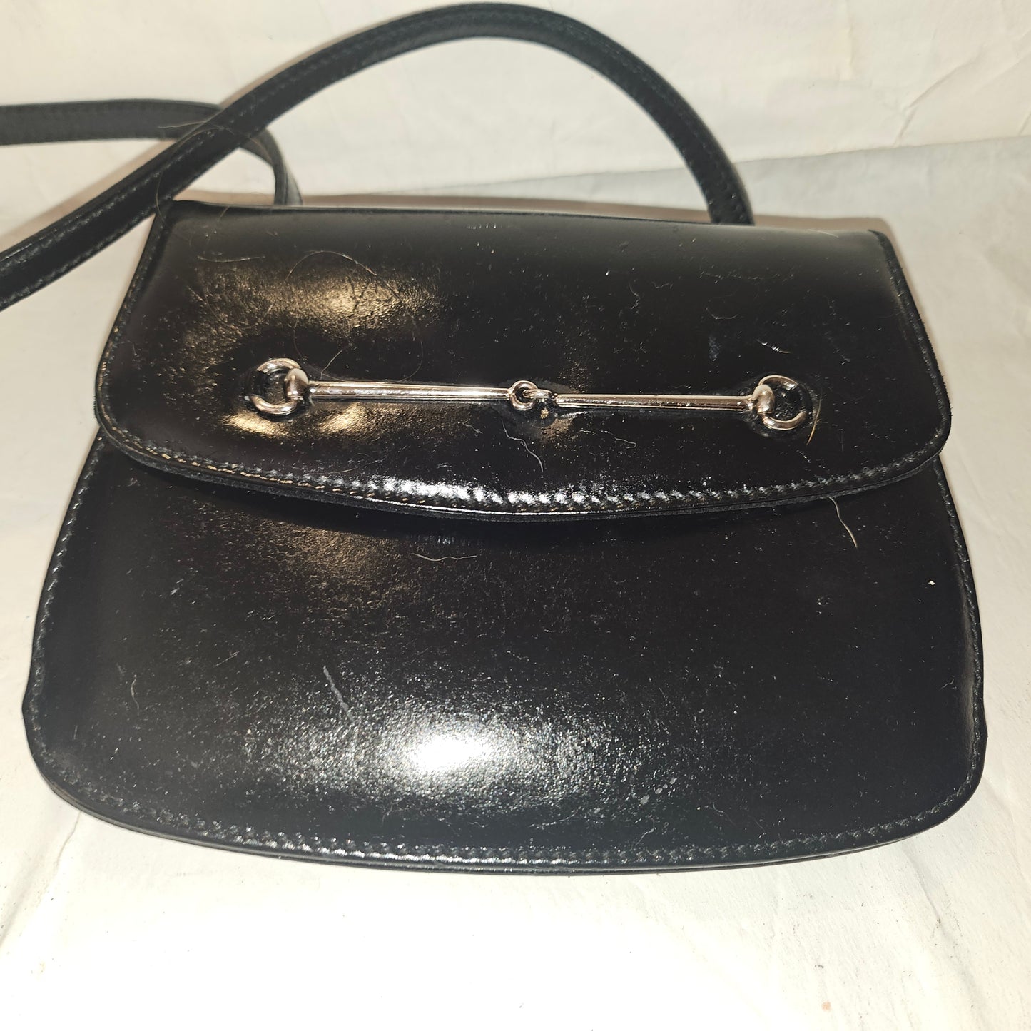 Gucci  black glossy leather 'Skinny Horse-bit' style purse