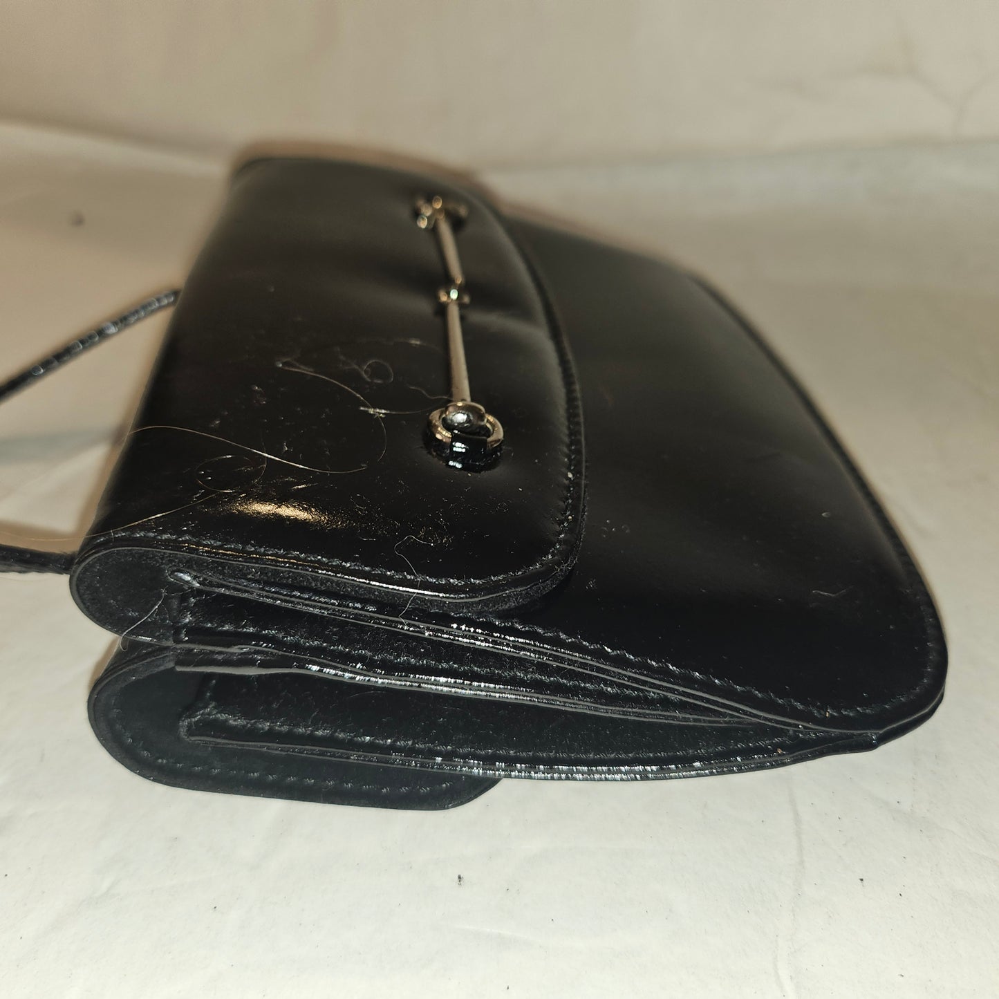 Gucci  black glossy leather 'Skinny Horse-bit' style purse