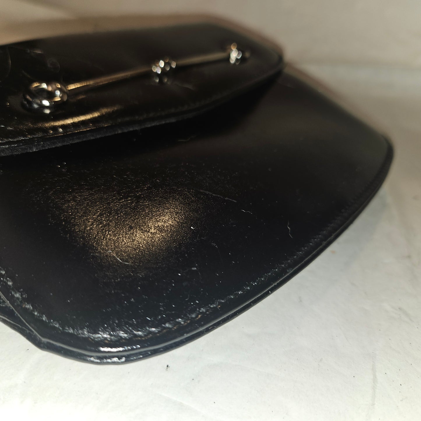 Gucci  black glossy leather 'Skinny Horse-bit' style purse