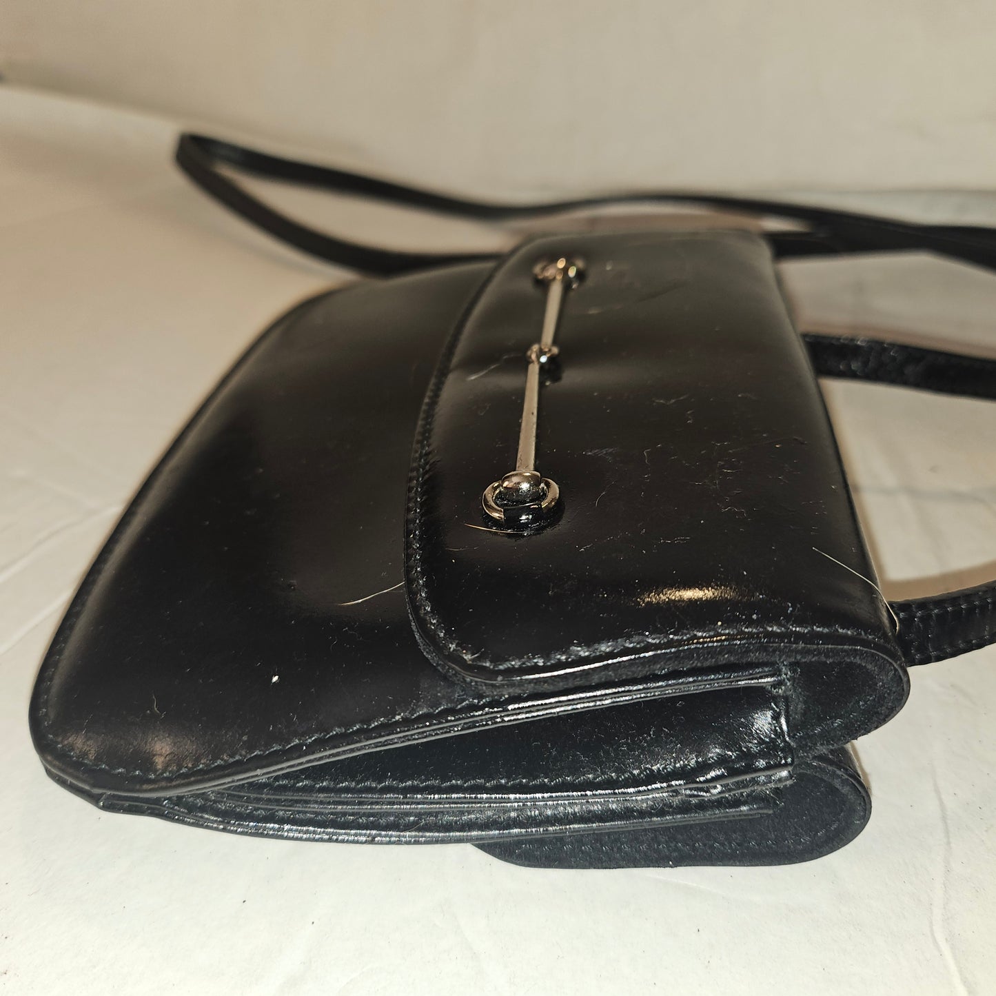 Gucci  black glossy leather 'Skinny Horse-bit' style purse