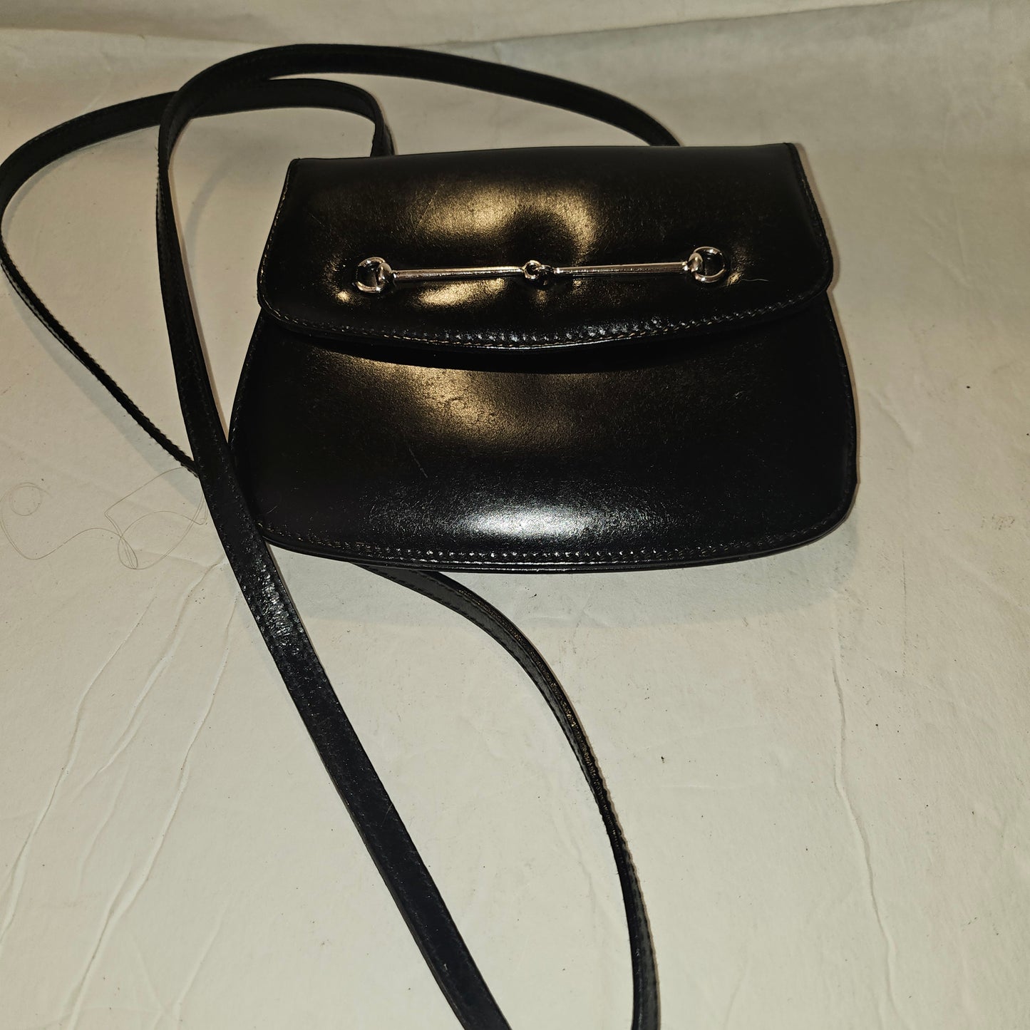 Gucci  black glossy leather 'Skinny Horse-bit' style purse
