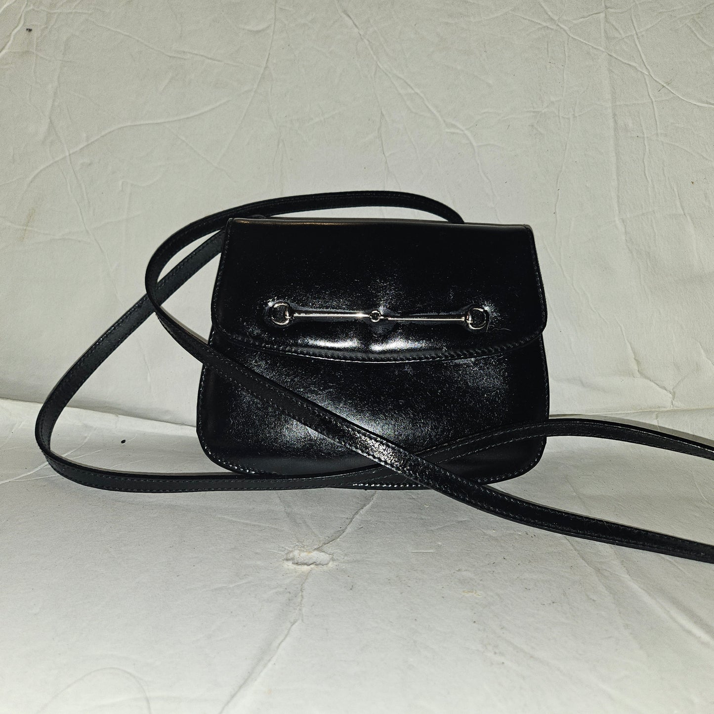 Gucci  black glossy leather 'Skinny Horse-bit' style purse