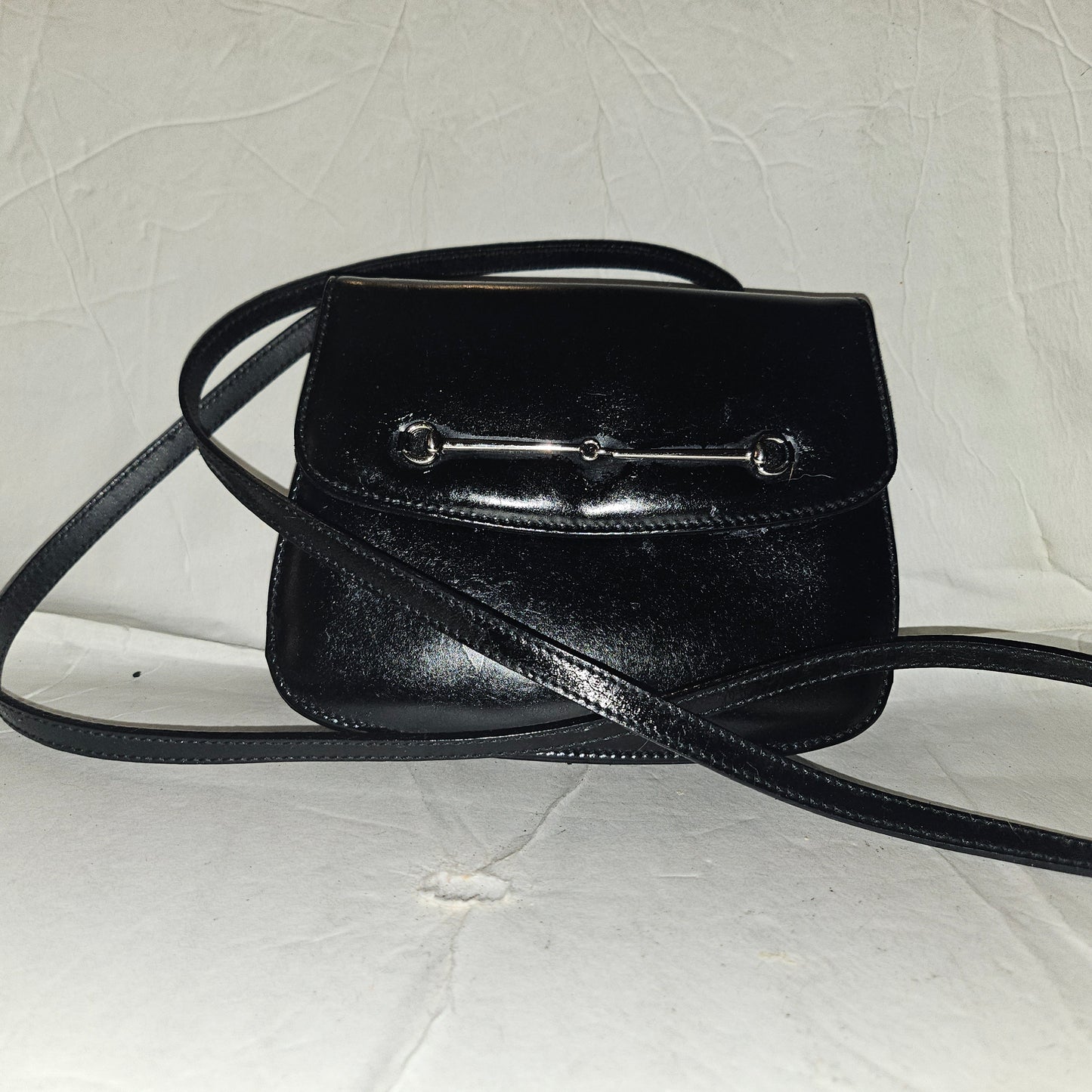 Gucci  black glossy leather 'Skinny Horse-bit' style purse