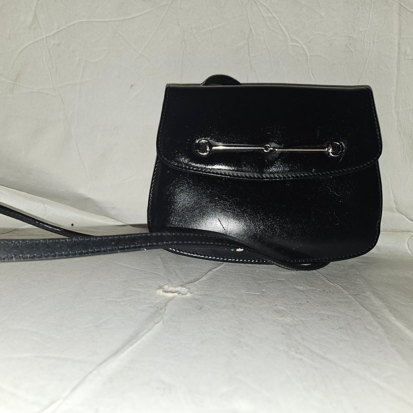 Gucci  black glossy leather 'Skinny Horse-bit' style purse