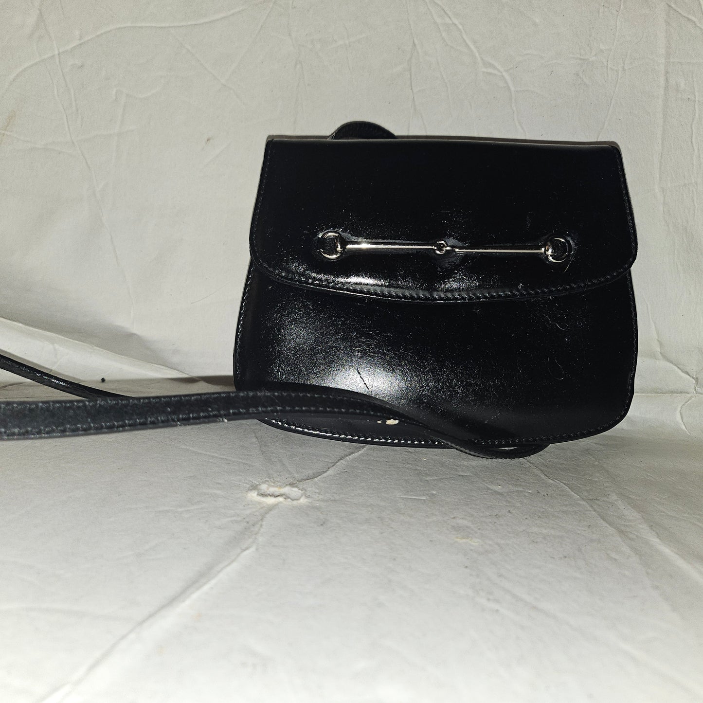 Gucci  black glossy leather 'Skinny Horse-bit' style purse