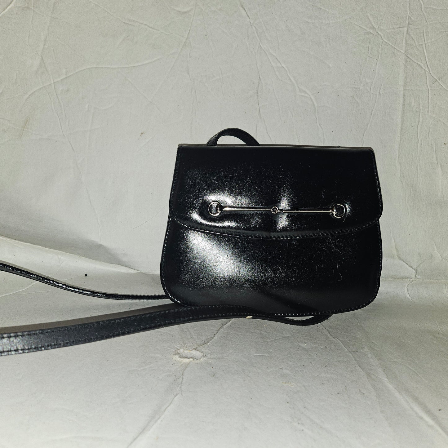 Gucci  black glossy leather 'Skinny Horse-bit' style purse
