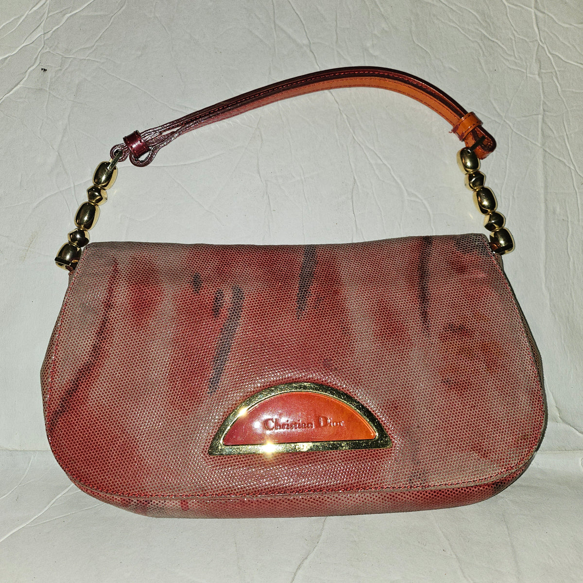Christian Dior red ombre lizard Malice shoulder bag