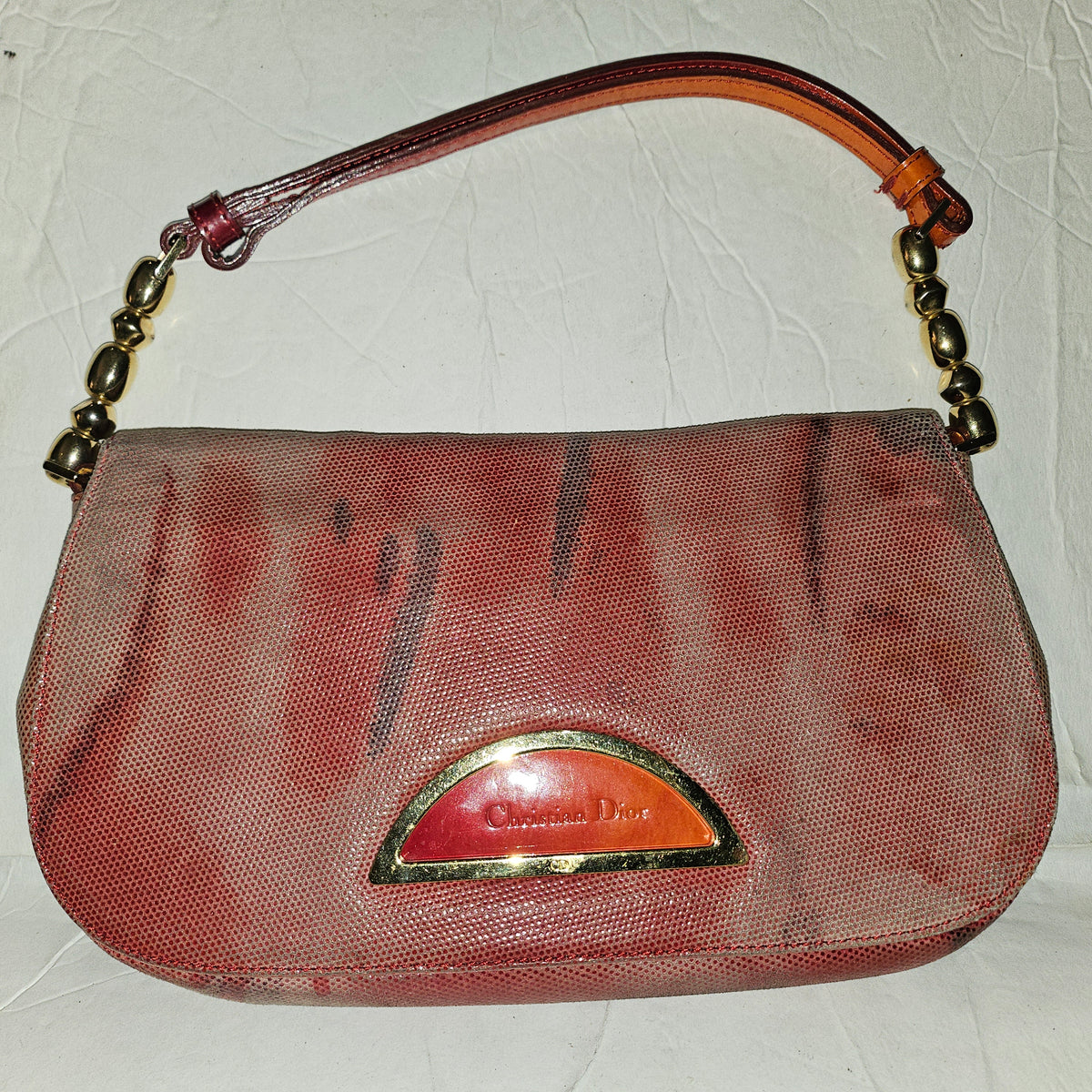 Christian Dior red ombre lizard Malice shoulder bag