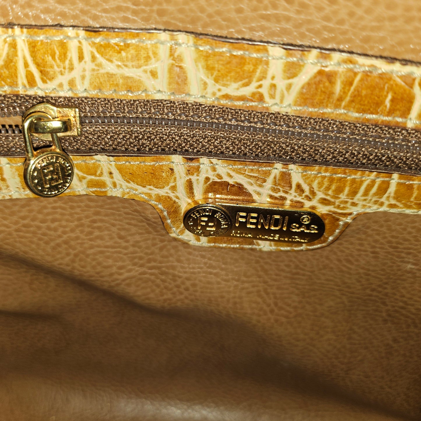 Fendi tan crocodile leather XL satchel two-way