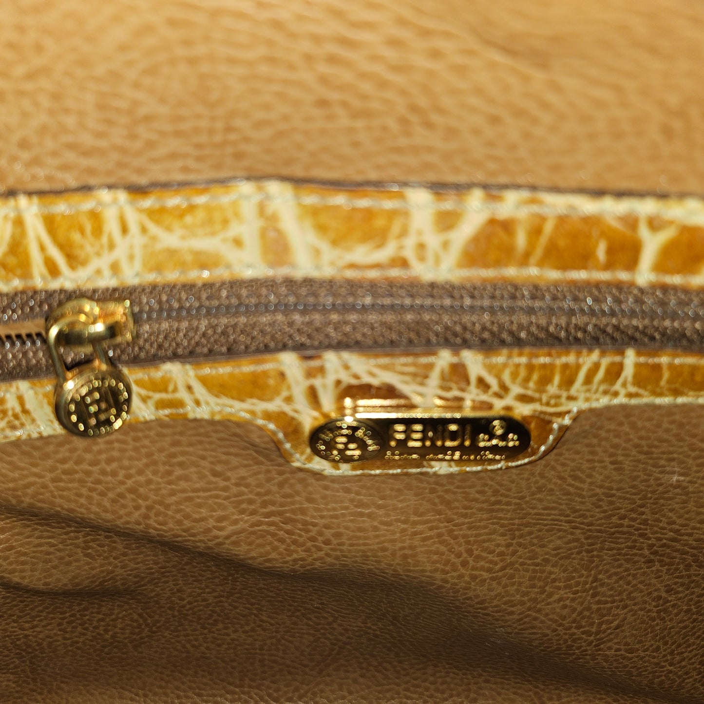 Fendi tan crocodile leather XL satchel two-way