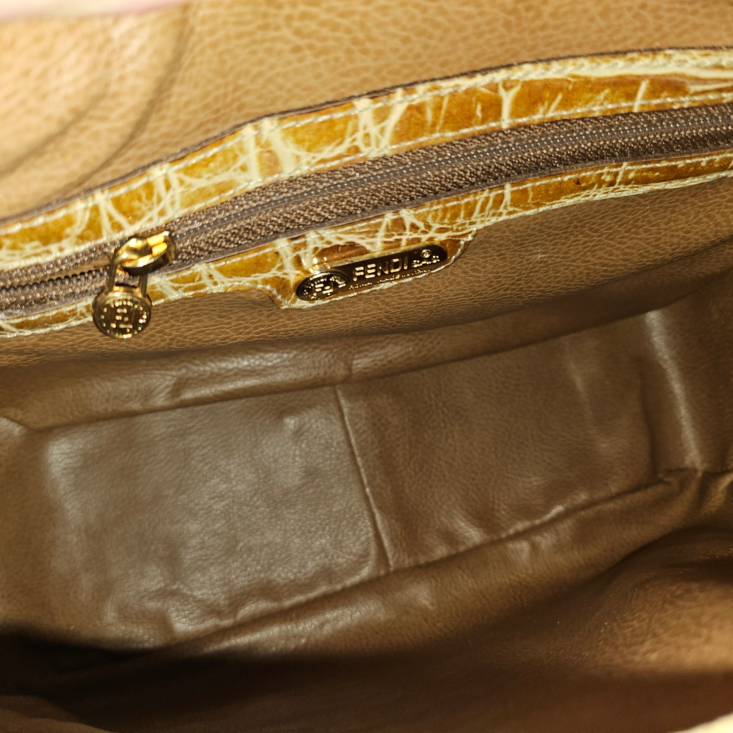 Fendi tan crocodile leather XL satchel two-way