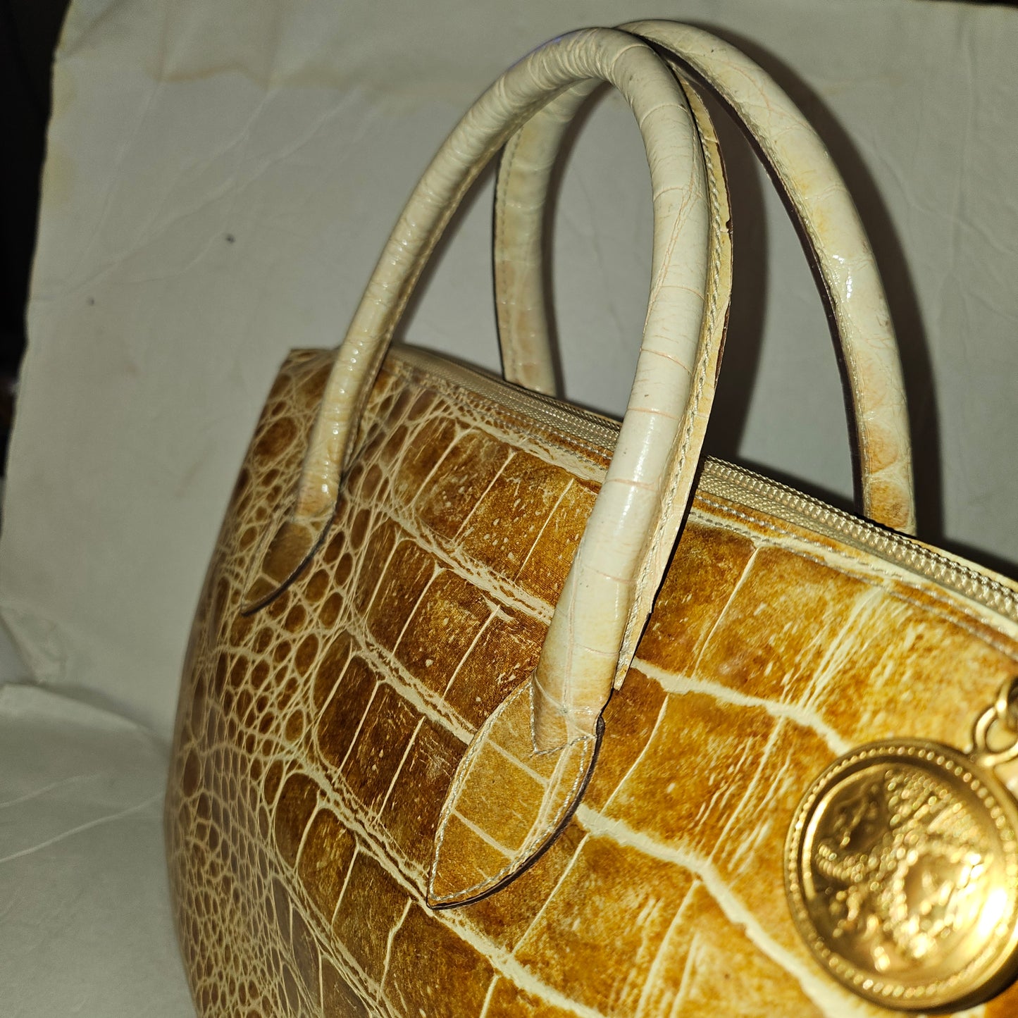 Fendi tan crocodile leather XL satchel two-way