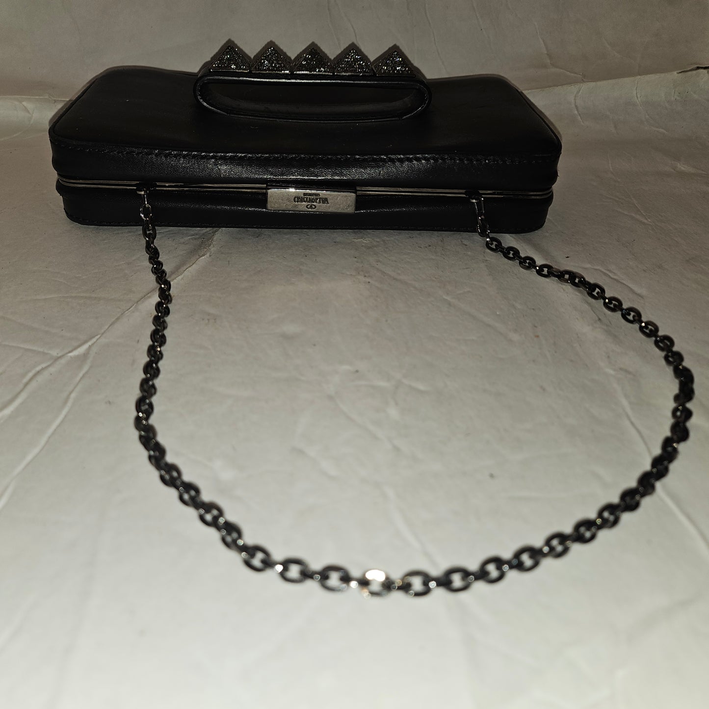 Valentino Black Leather Rockstud Minaudiere w/ Crystal Accents
