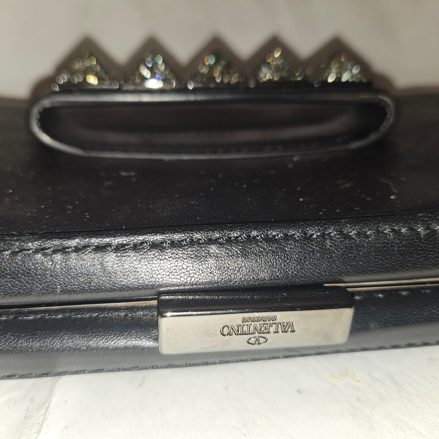 Valentino Black Leather Rockstud Minaudiere w/ Crystal Accents