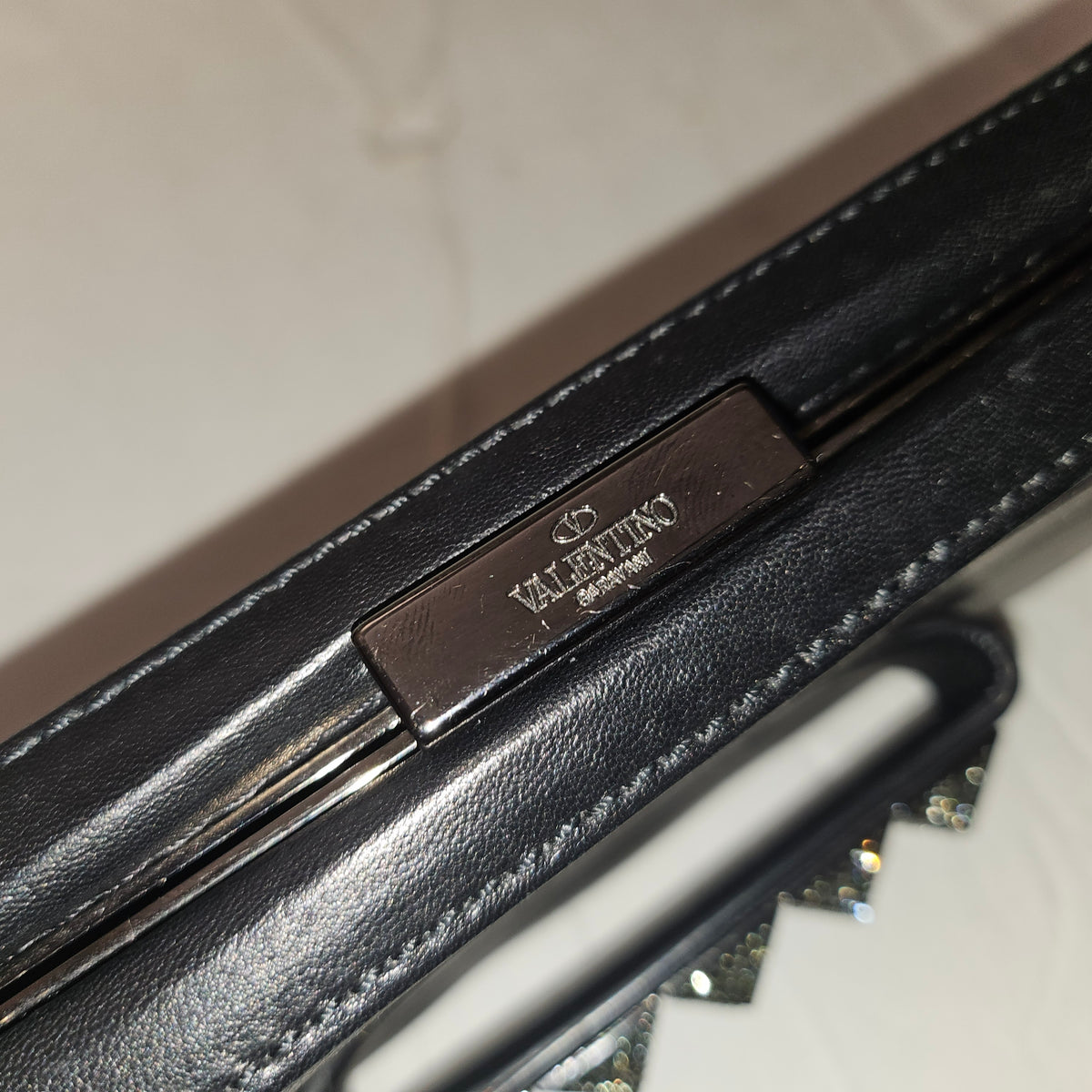 Valentino Black Leather Rockstud Minaudiere w/ Crystal Accents