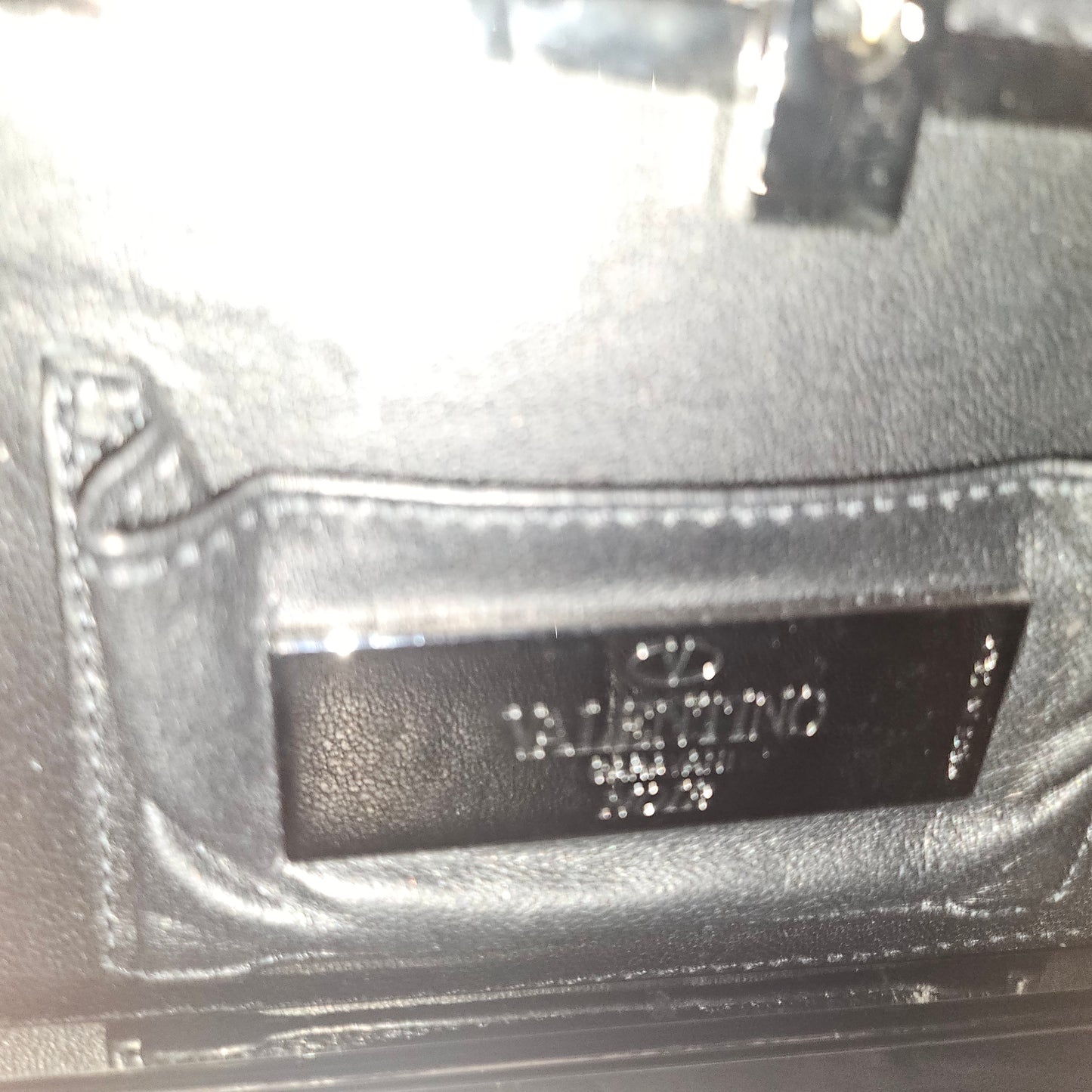 Valentino Black Leather Rockstud Minaudiere w/ Crystal Accents
