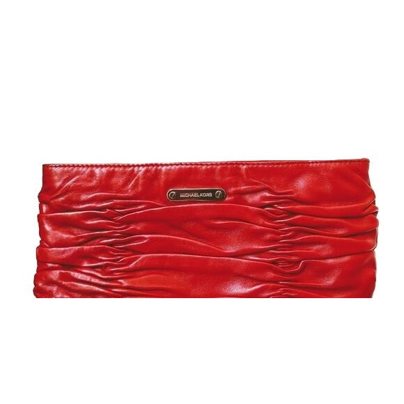 Michael Kors, red ruched leather, expandable clutch with chrome hardware & exterior pockets