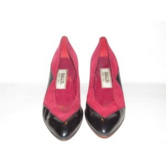 Bally Vintage Black Patent Leather and Red Suede