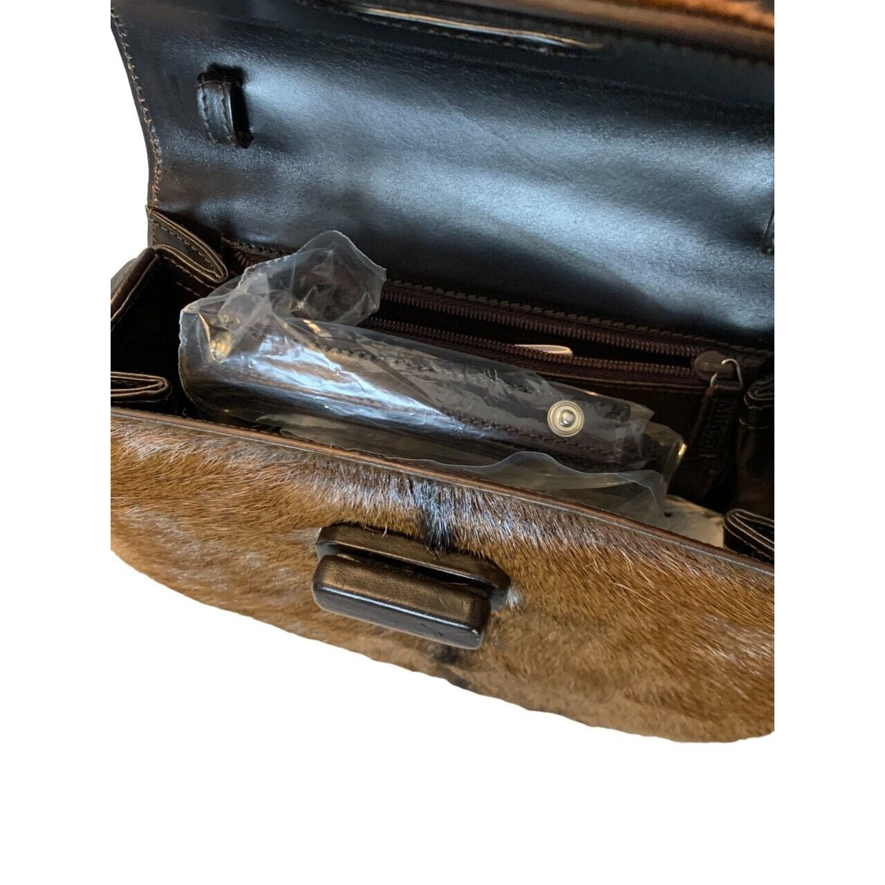 Gucci fur & black leather 1947 bamboo two-way purse- UNUSED!