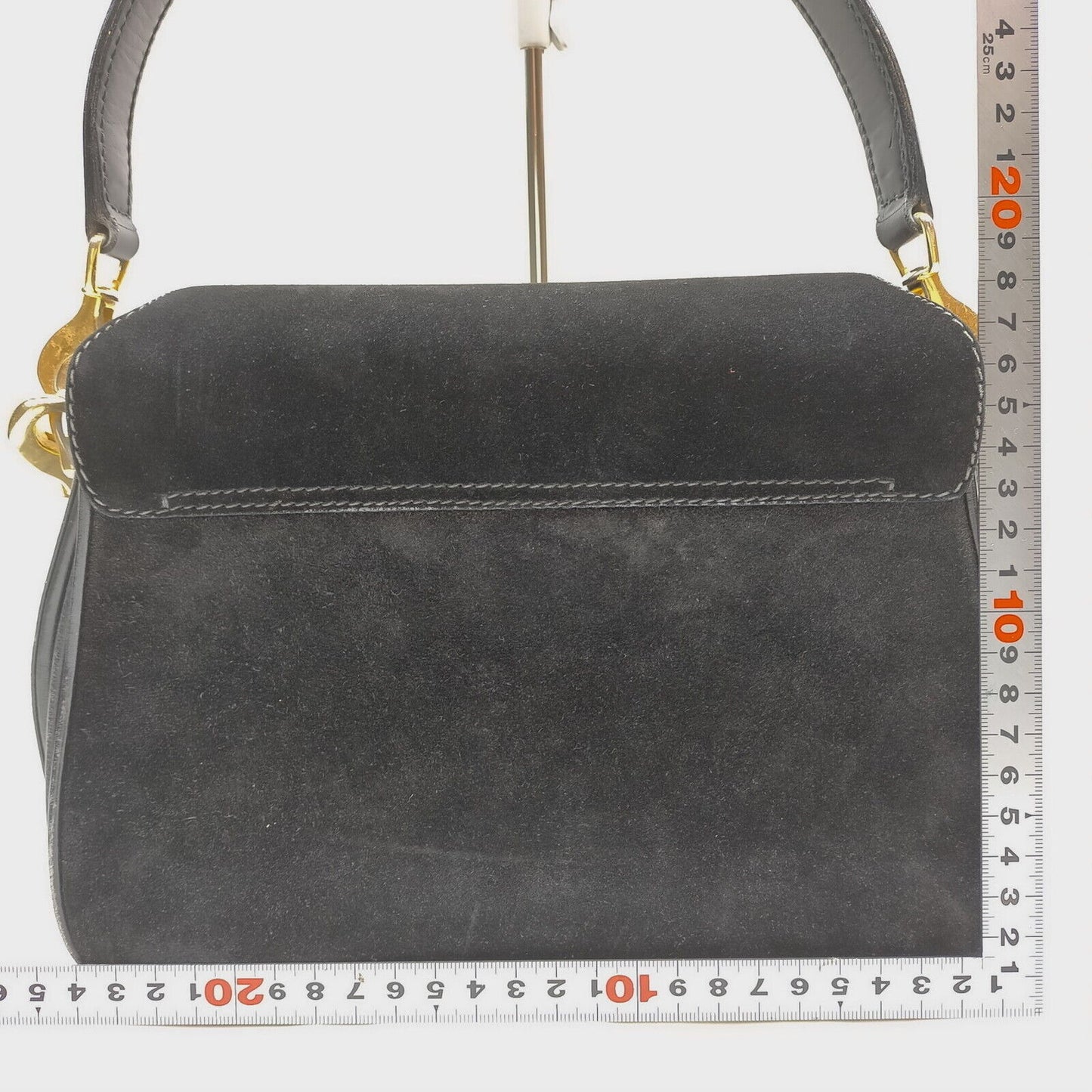 Gucci black leather and suede 1947 Bamboo two-way purse