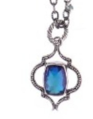 Lori Bonn blue topaz & sterling pendant & 30" Opera length necklace