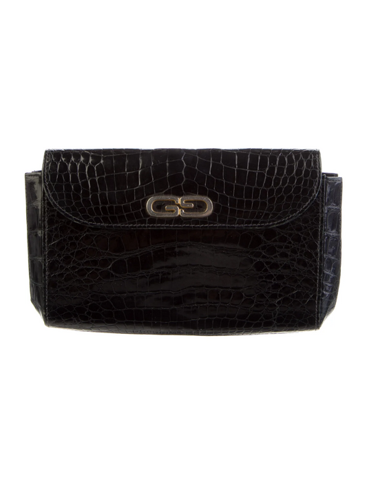 Vintage Gucci blue crocodile leather clutch with G logo gold hardware