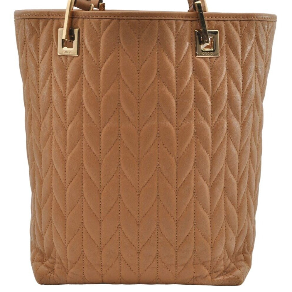 Gucci quilted camel leather, medium sized, two strap tote with bold chrome hardware
