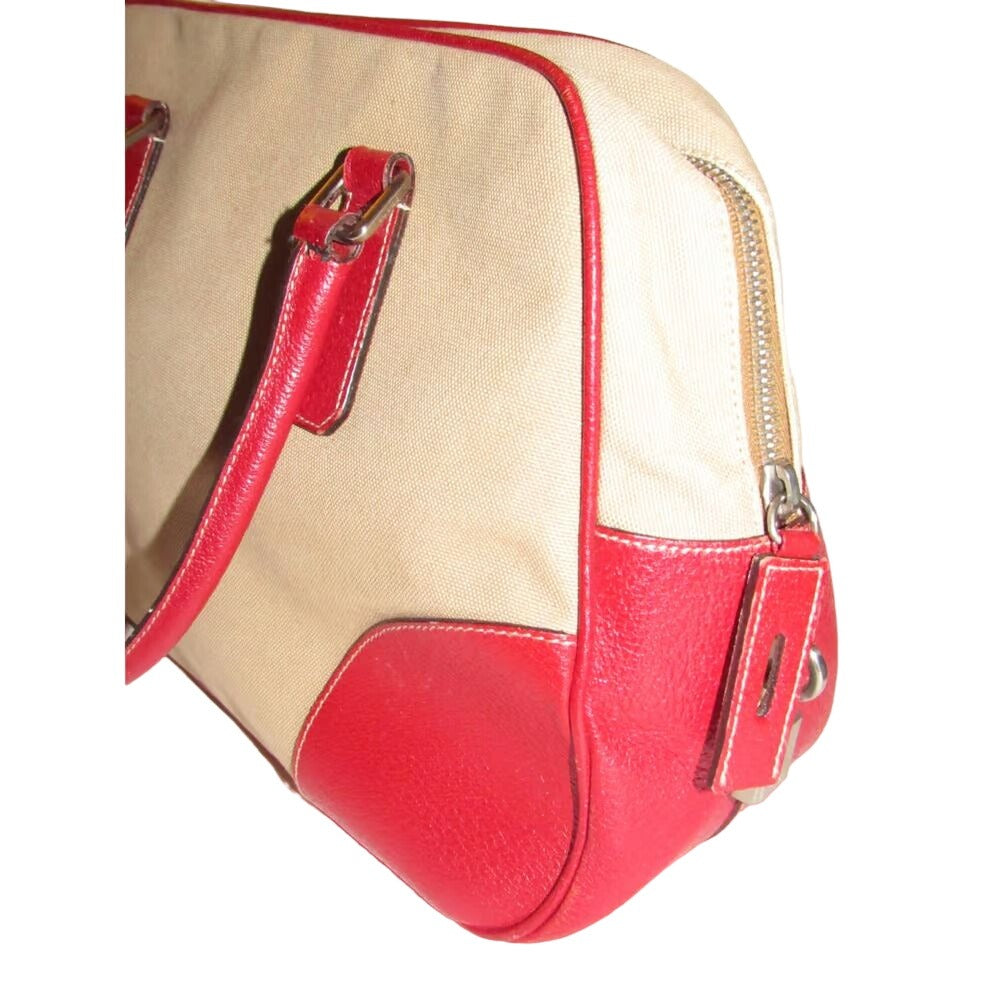 Prada canvas and red leather 1990's XL bowler/satchel