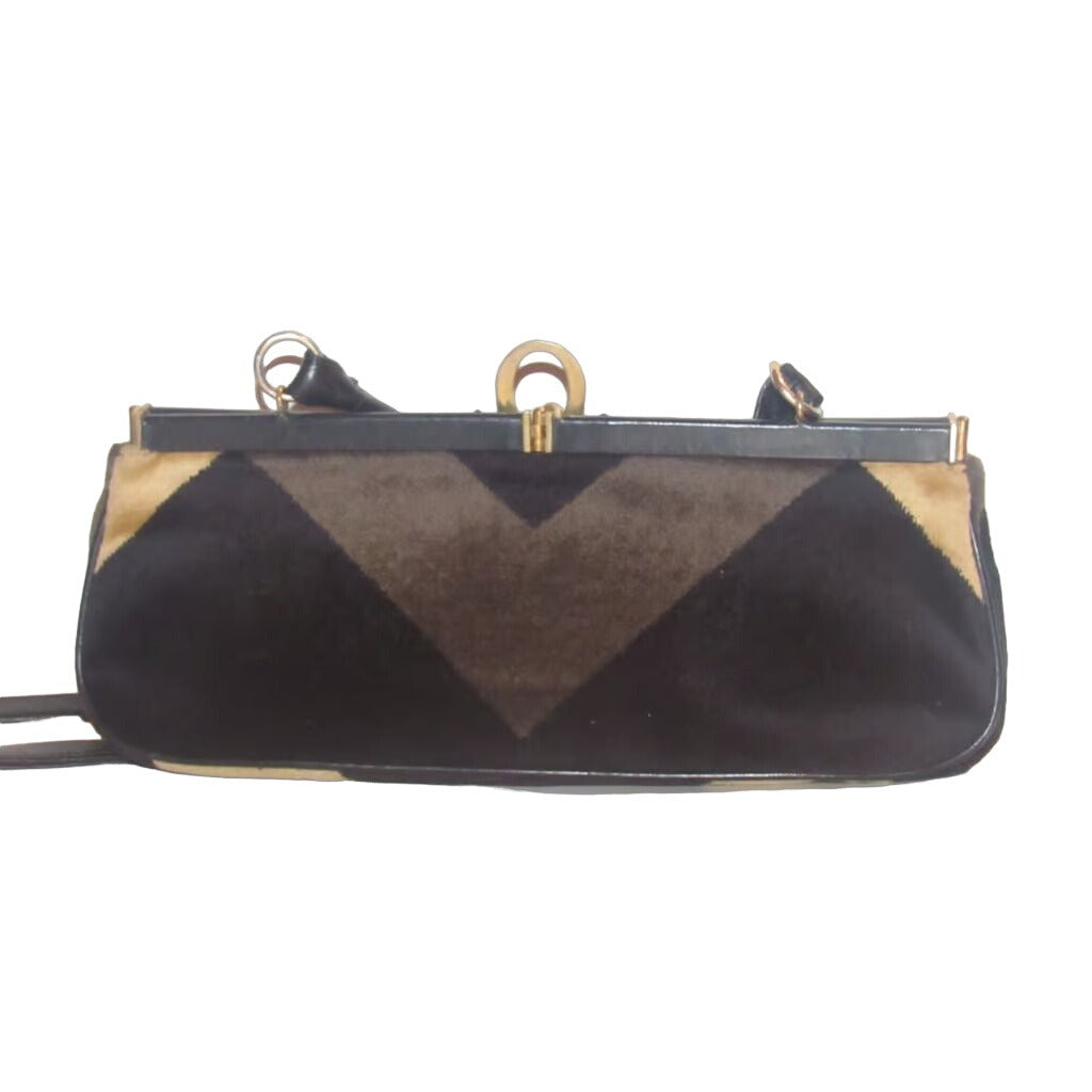 Roberta di Camerino Art Deco look velvet & leather two-way purse