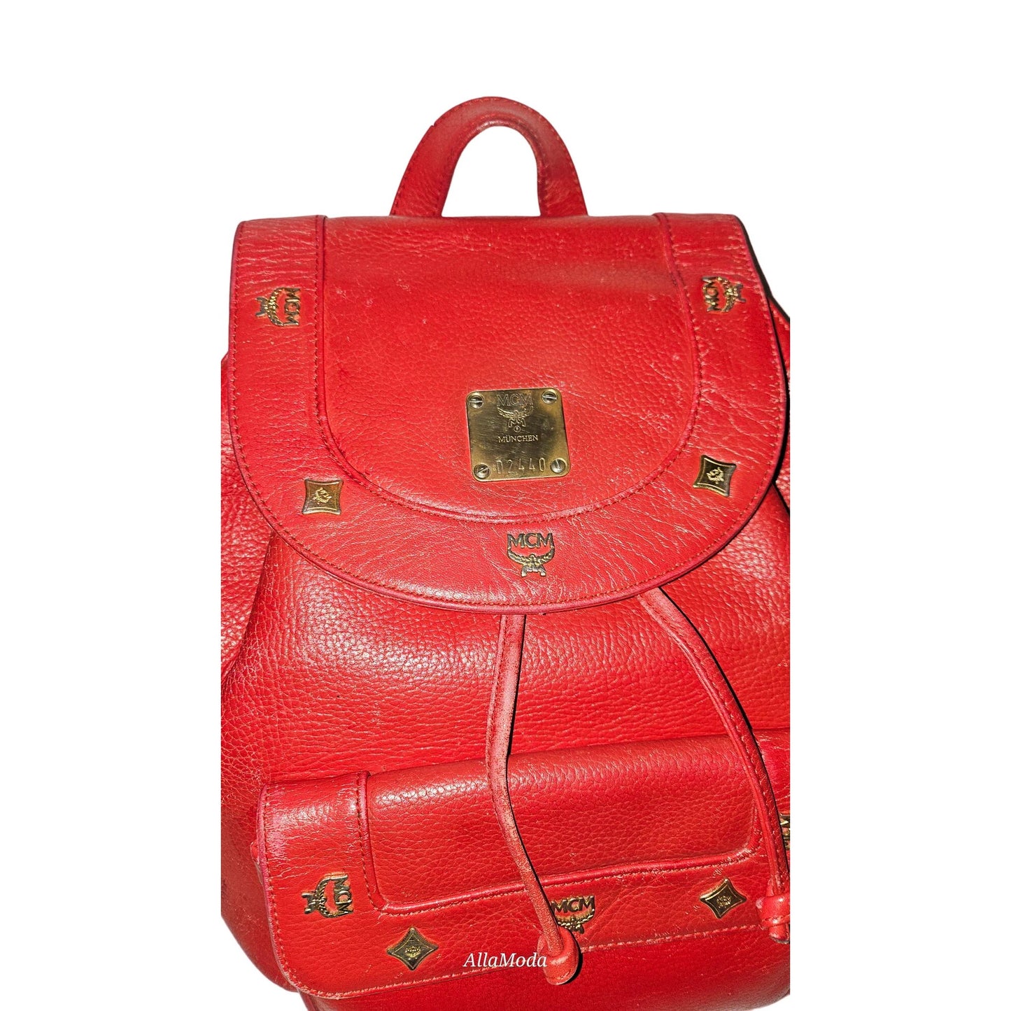 MCM vintage red leather backpack with gold hardware