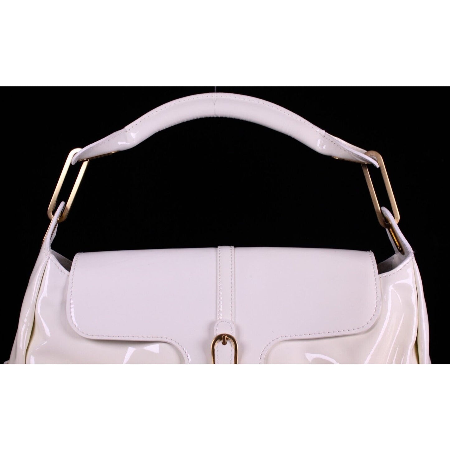 Jimmy Choo pale yellow glossy leather shoulder bag with gold hardware & belted sides