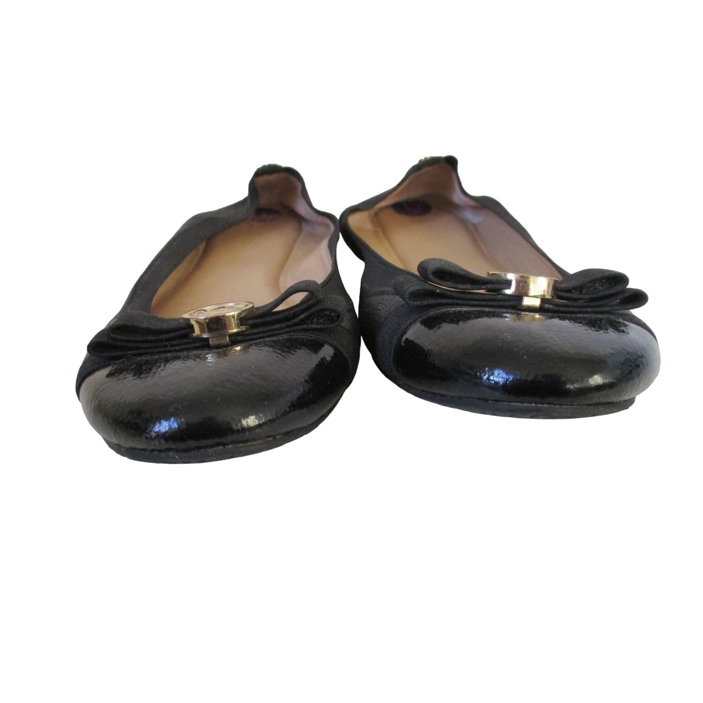 Michael Kors black leather size 8 flats with gold accents