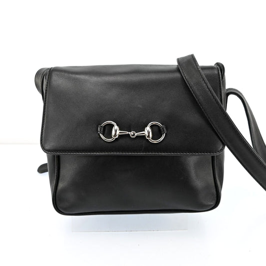 Gucci black leather 1955 Horse-bit cross body with a chrome accent